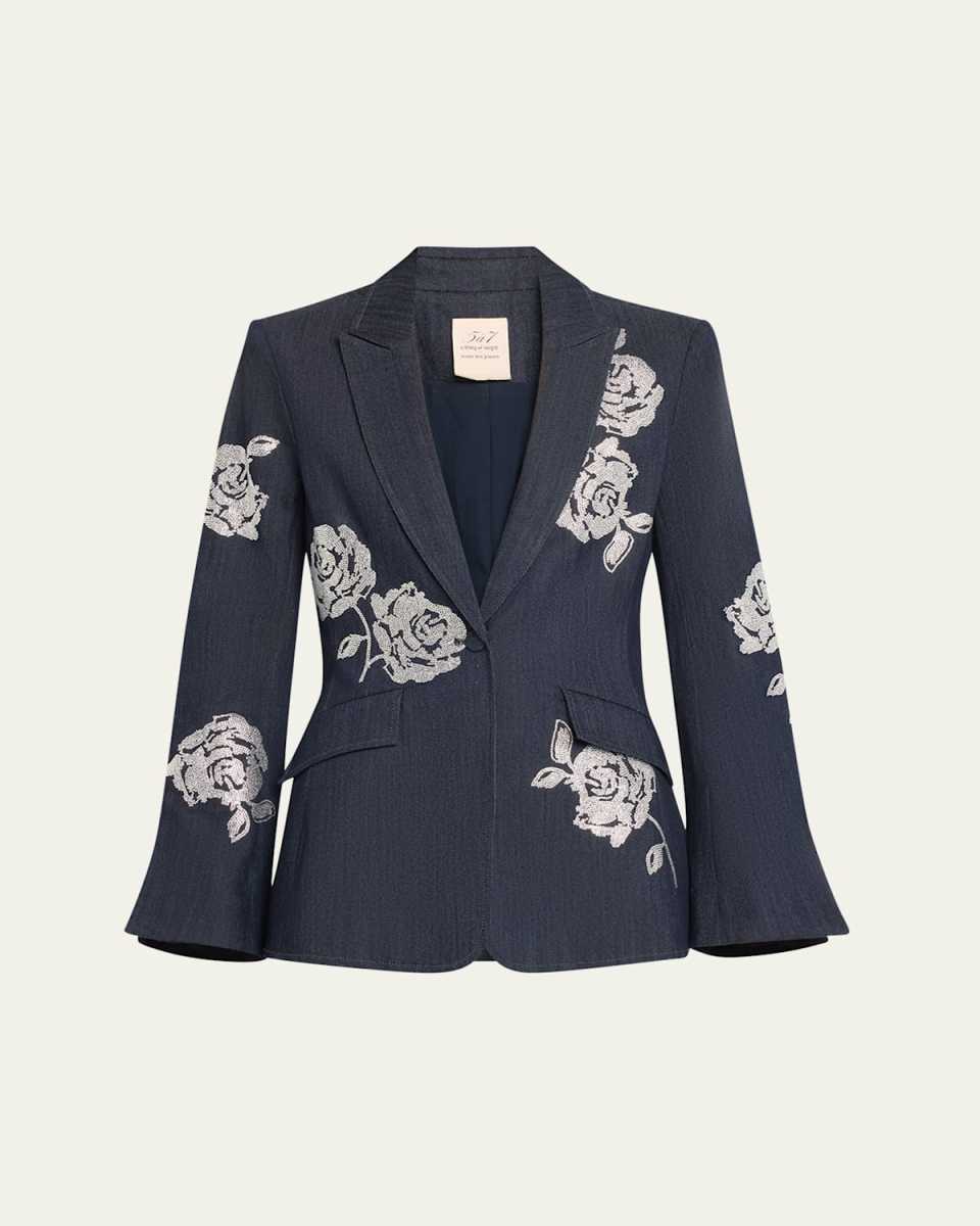 Cheyenne Denim Rhinestone Rose Blazer